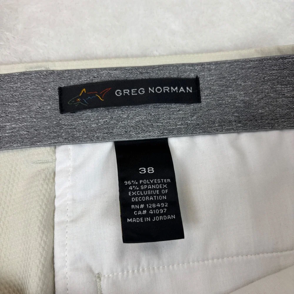 Greg Norman Mens Golf Shorts Stone Beige Size 38 Performance Flat Back Shark